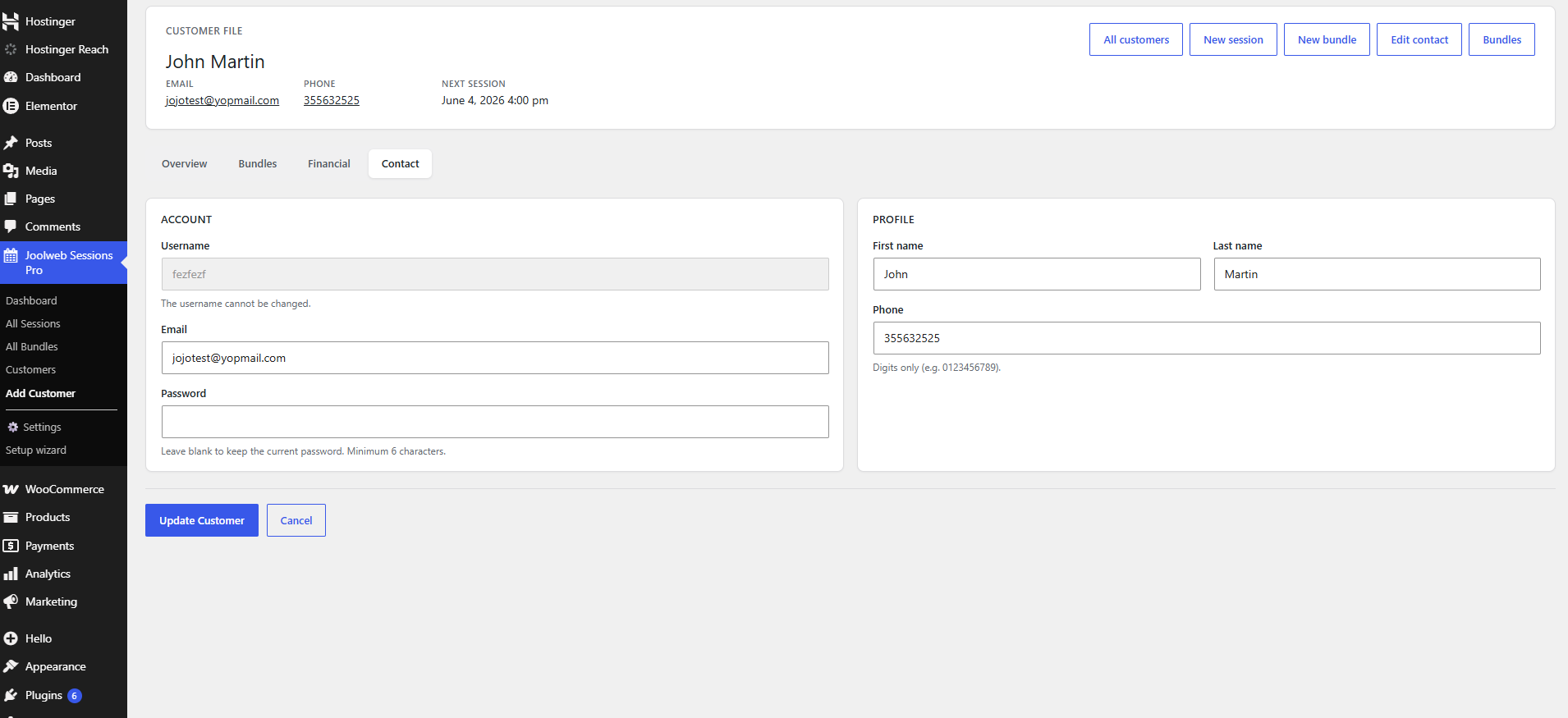 Add customer to Sessions Pro